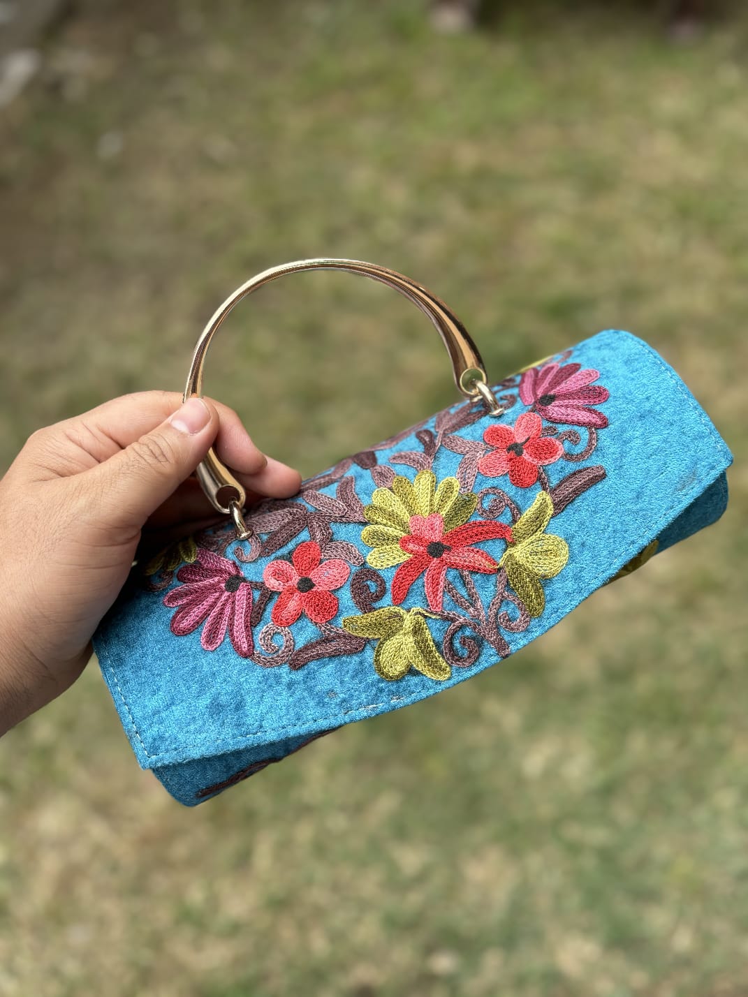 Kashmiri embroidered Mini Clutches with single handle