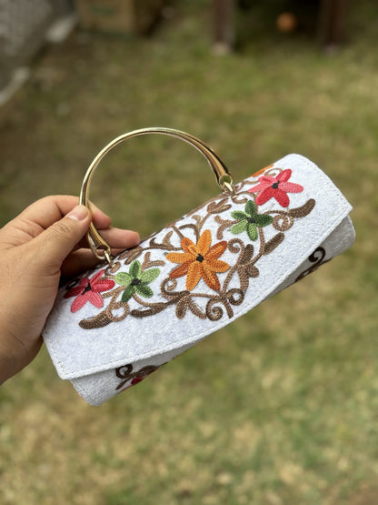 Kashmiri embroidered Mini Clutches with single handle