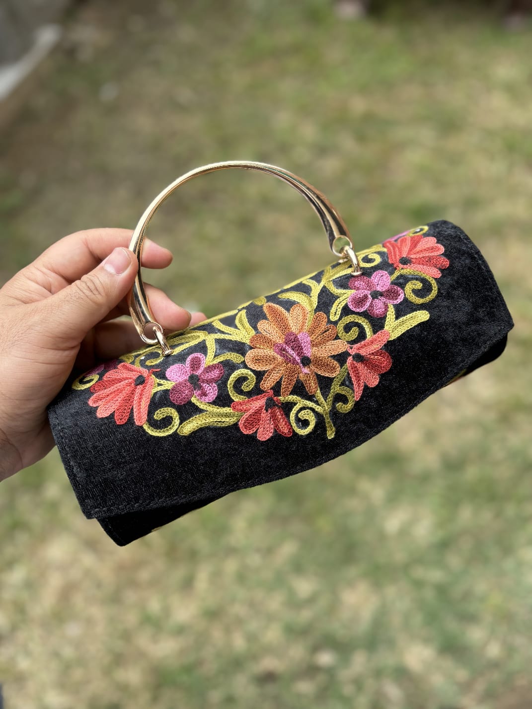 Kashmiri embroidered Mini Clutches with single handle