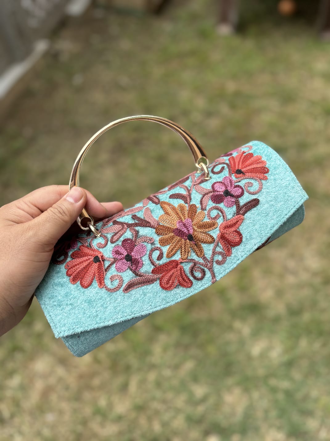 Kashmiri embroidered Mini Clutches with single handle