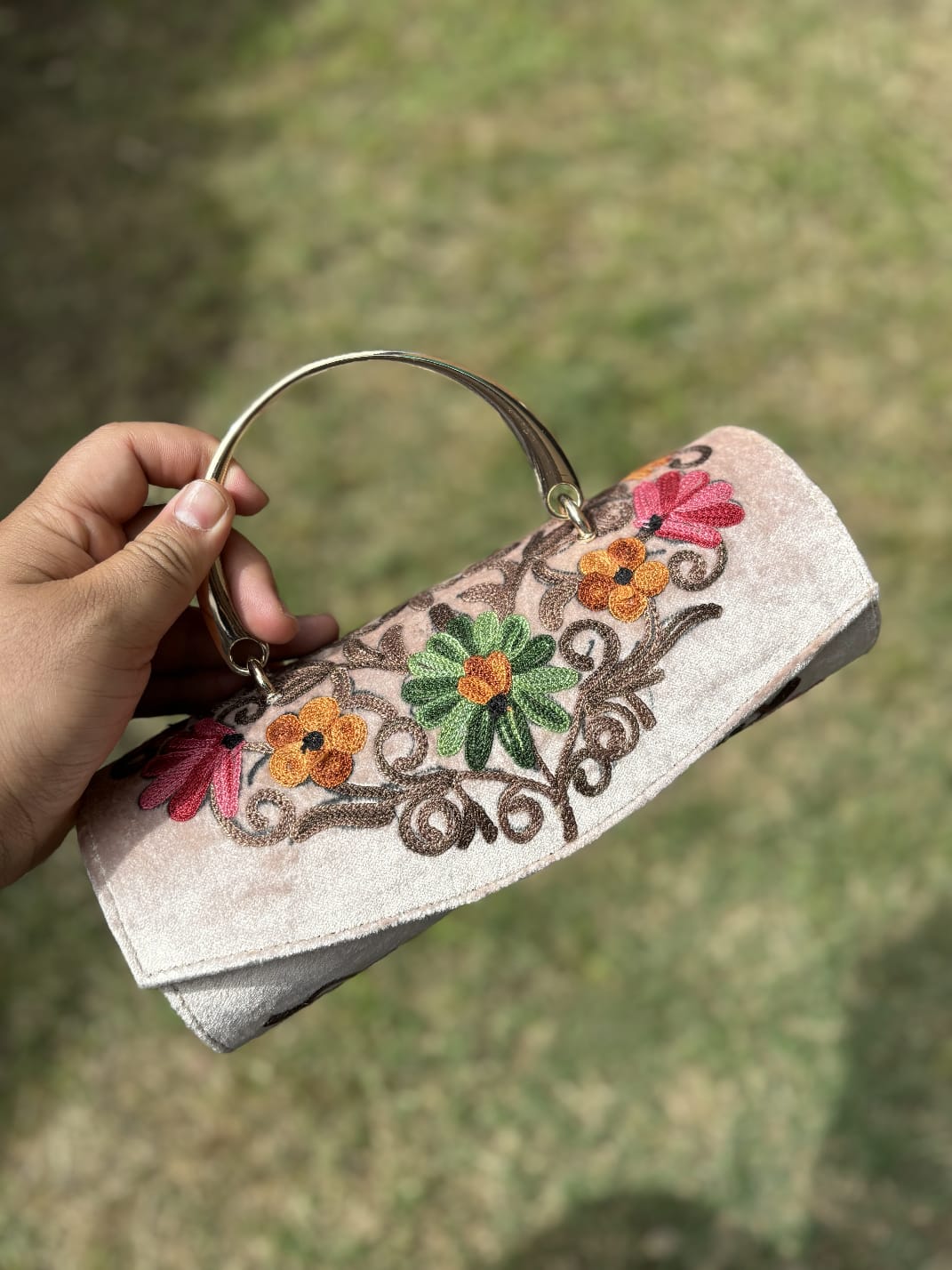 Kashmiri embroidered Mini Clutches with single handle