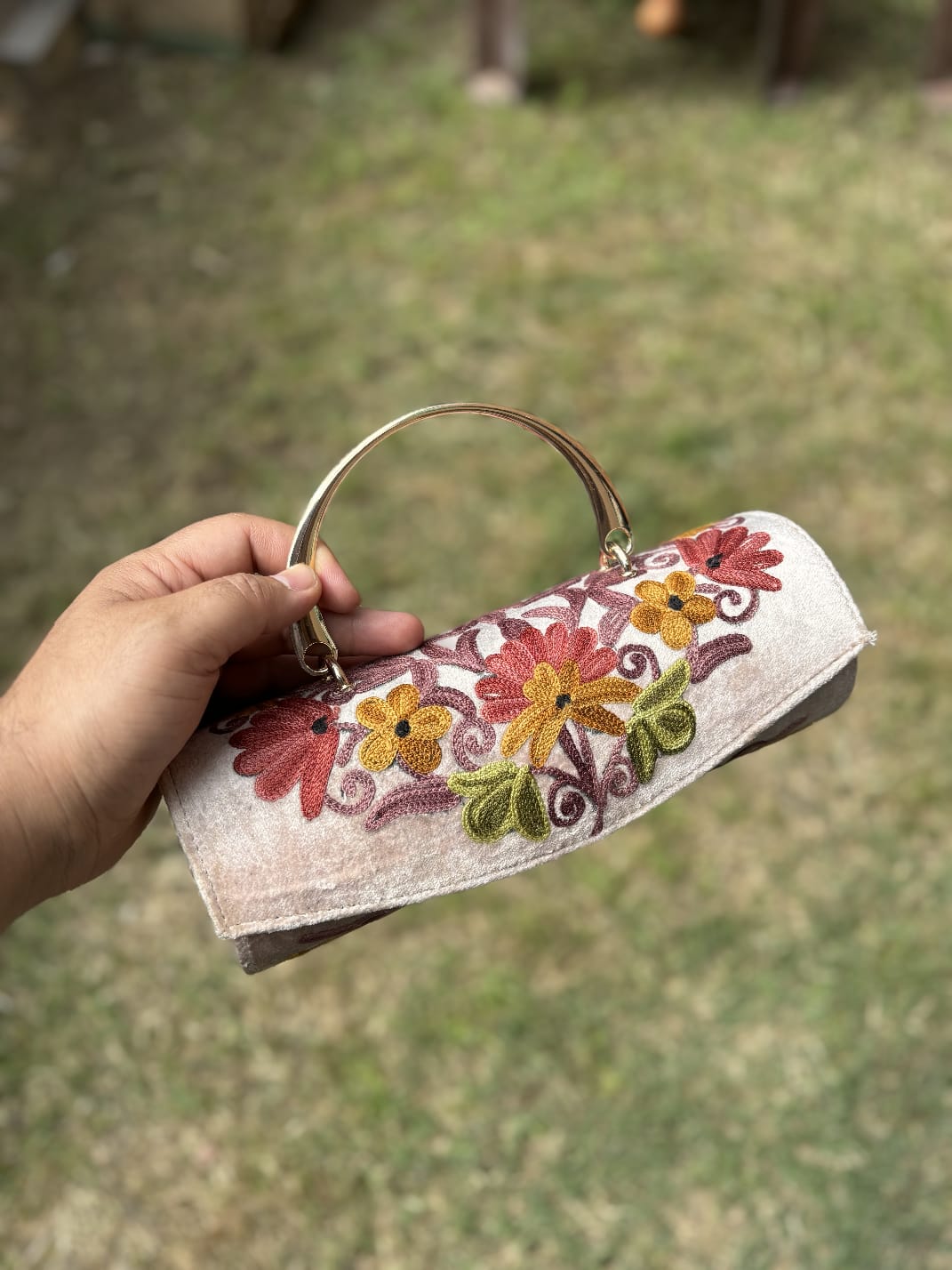 Kashmiri embroidered Mini Clutches with single handle