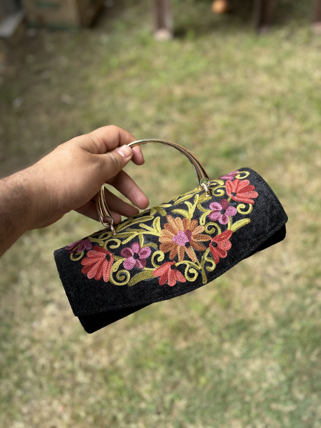 Kashmiri embroidered Mini Clutches with single handle