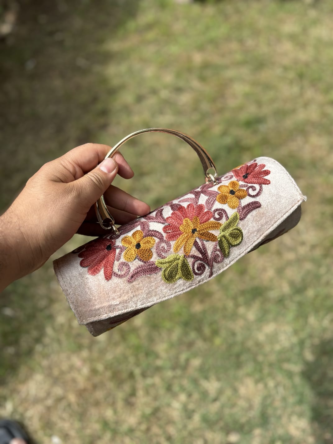 Kashmiri embroidered Mini Clutches with single handle