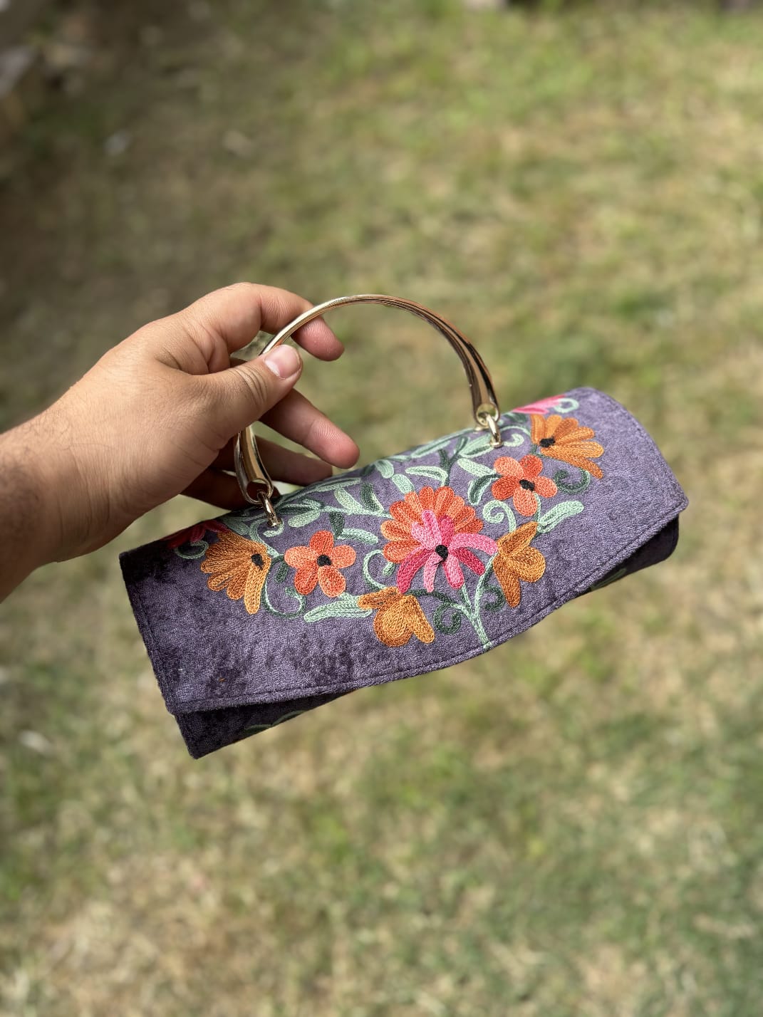 Kashmiri embroidered Mini Clutches with single handle