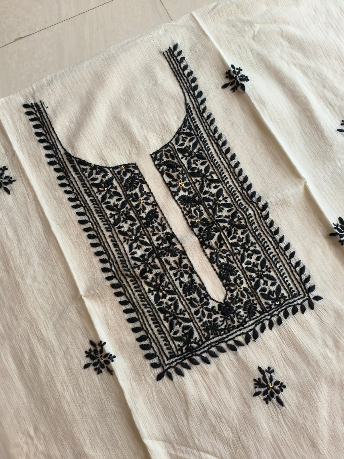 Handembroidered Cotton Kurti Piece with Hand Bullion work