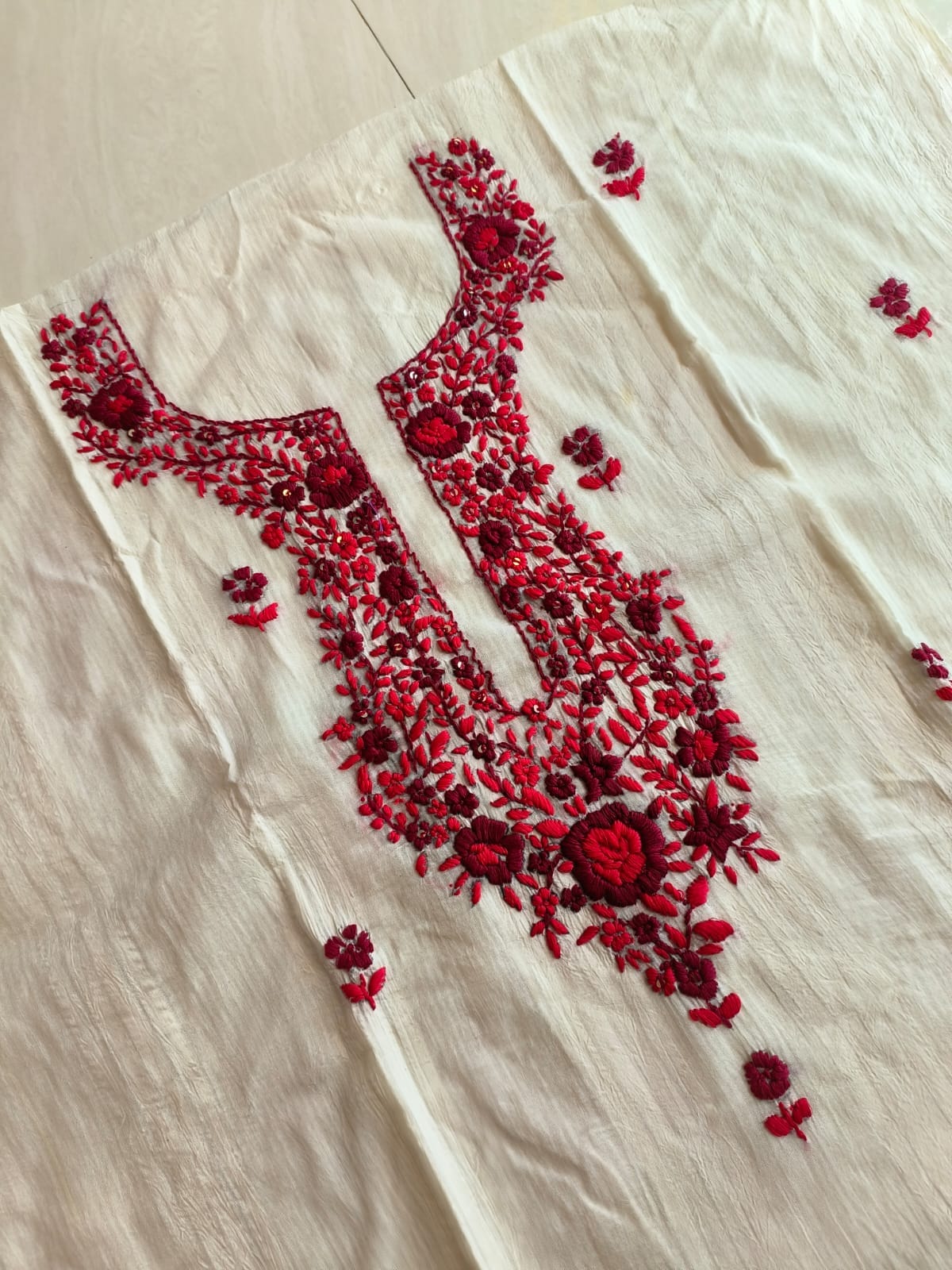 Handembroidered Cotton Kurti Piece with Hand Bullion work