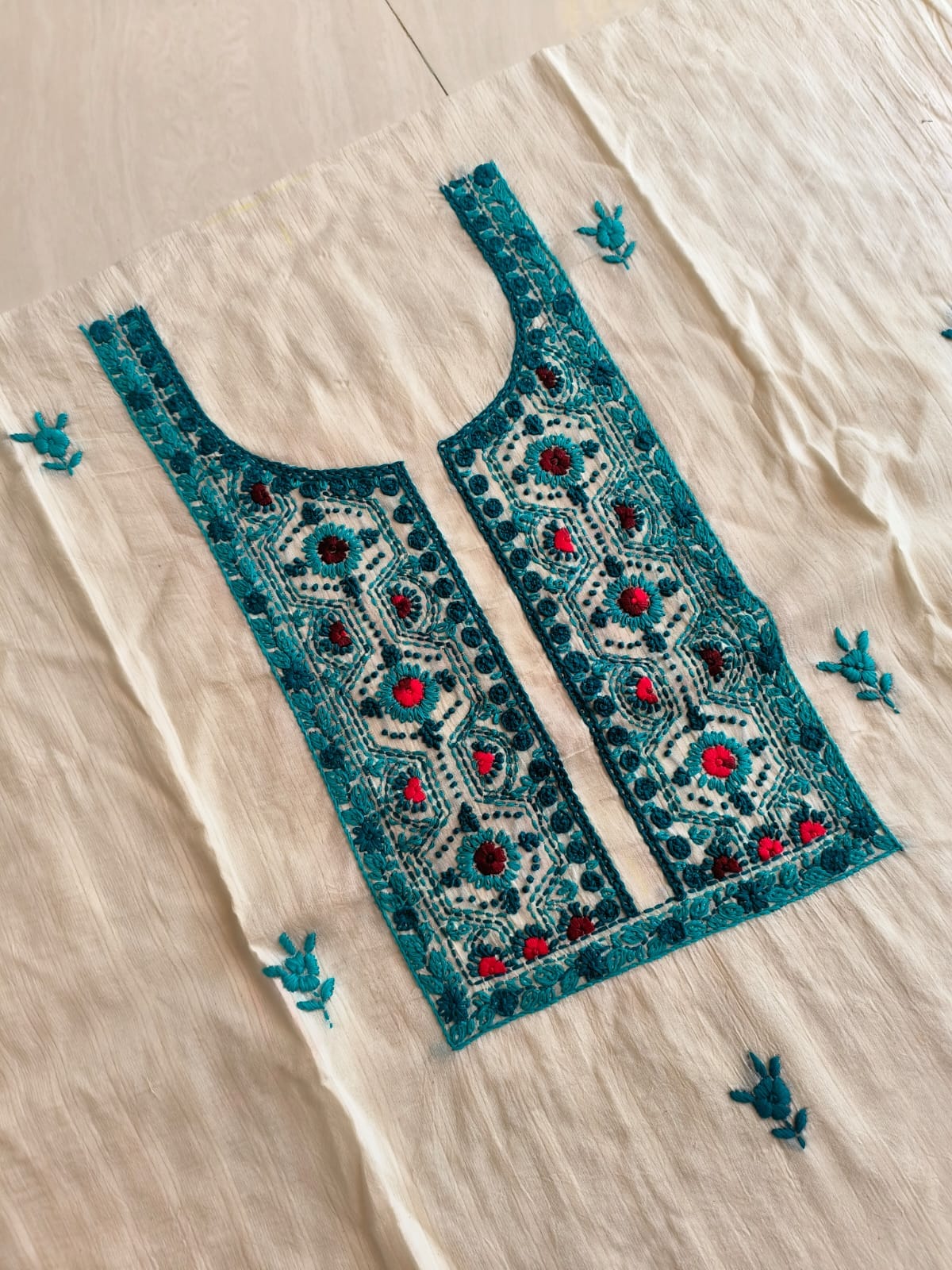 Handembroidered Cotton Kurti Piece with Hand Bullion work