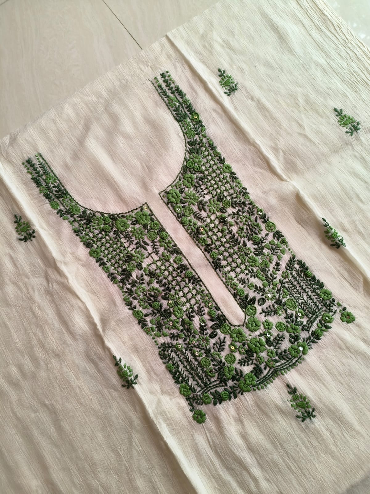 Handembroidered Cotton Kurti Piece with Hand Bullion work