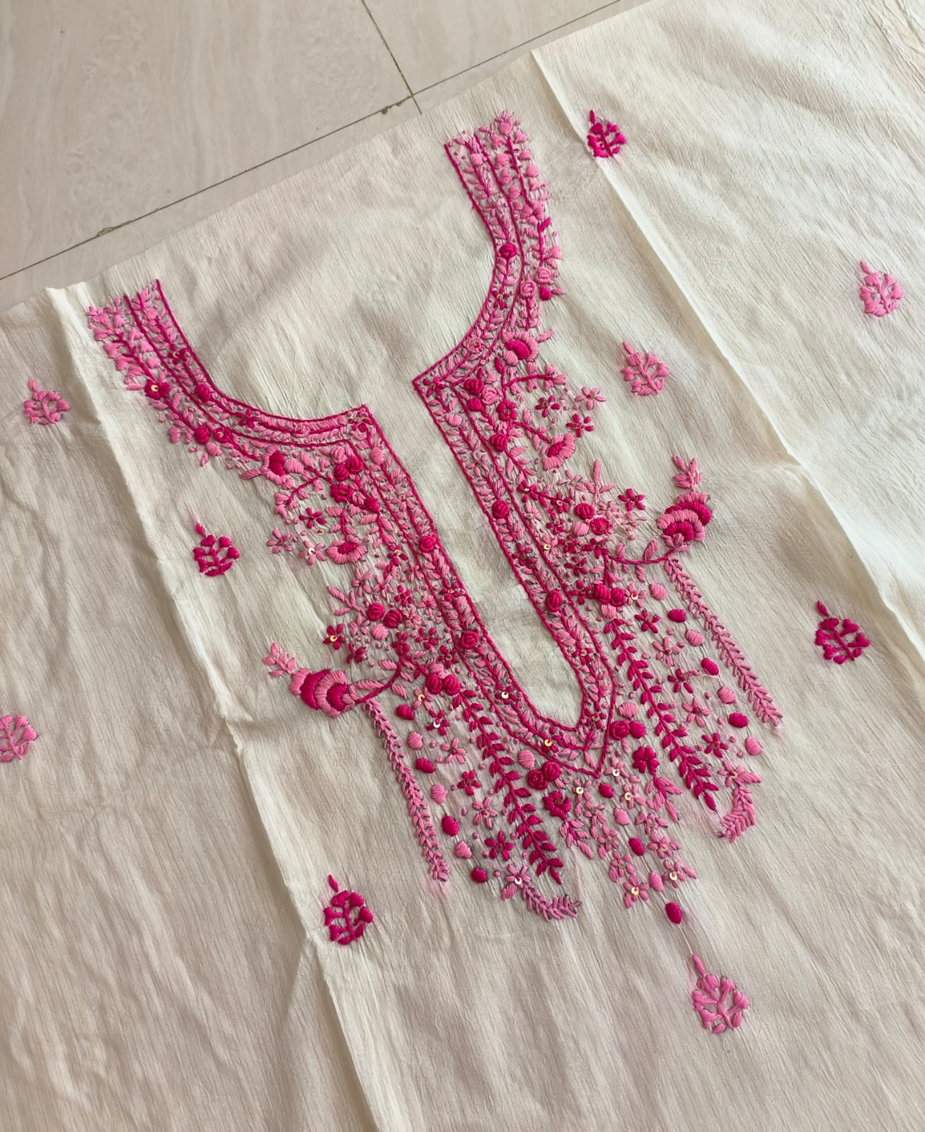 Handembroidered Cotton Kurti Piece with Hand Bullion work