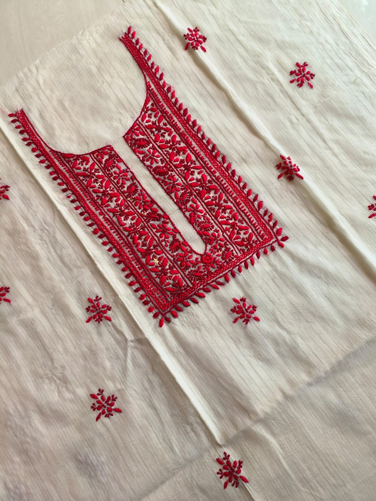 Handembroidered Cotton Kurti Piece with Hand Bullion work