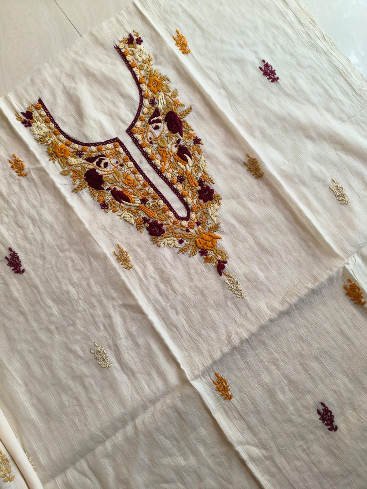 Handembroidered Cotton Kurti Piece with Hand Bullion work