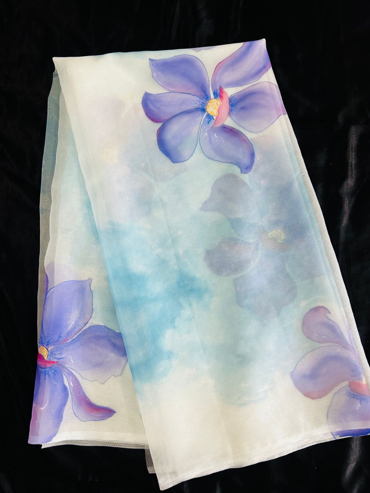 Colorful Handpainted Dupattas - White & Blue