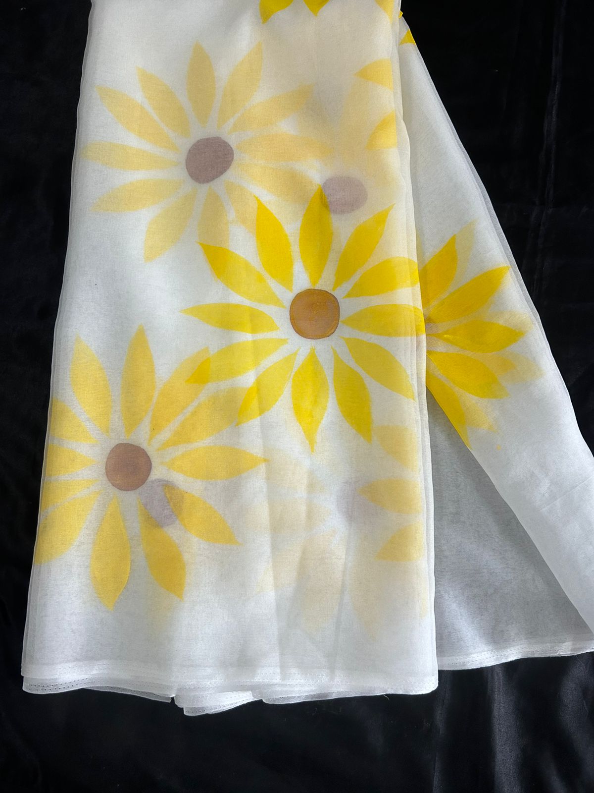 Colorful Handpainted Dupattas - White & Yellow
