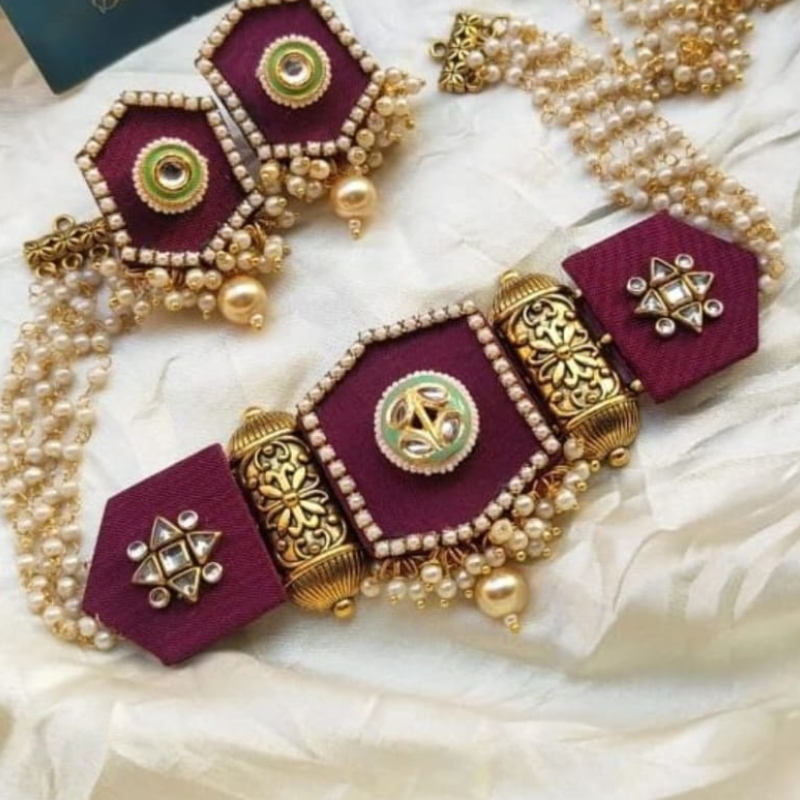 Maroon Choker and Earrings Set