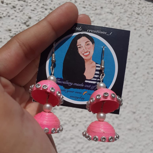 Traditional Pink Jhumka Earrings