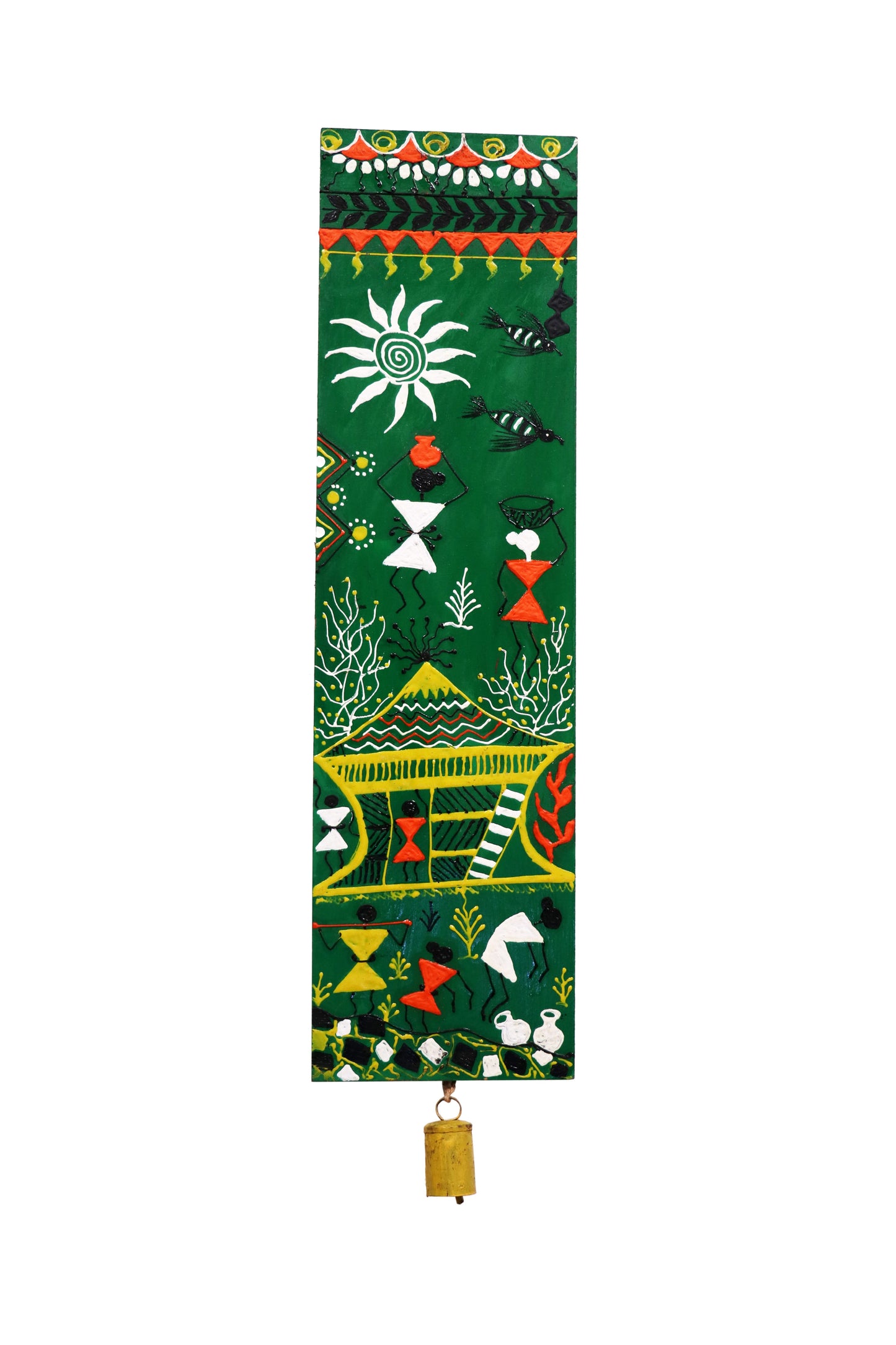 Handmade Green Warli Wooden Panel Painting